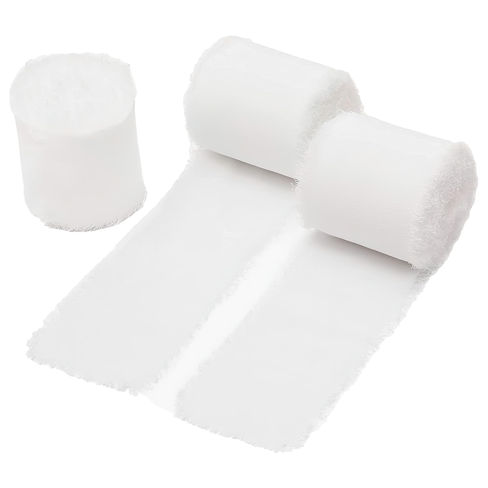 rismart 3 Rolls 1.5" x5Yd Fringe Chiffon Ribbon for Gift Wrapping Wedding Invitations Bridal Bouquets Home Decor White
