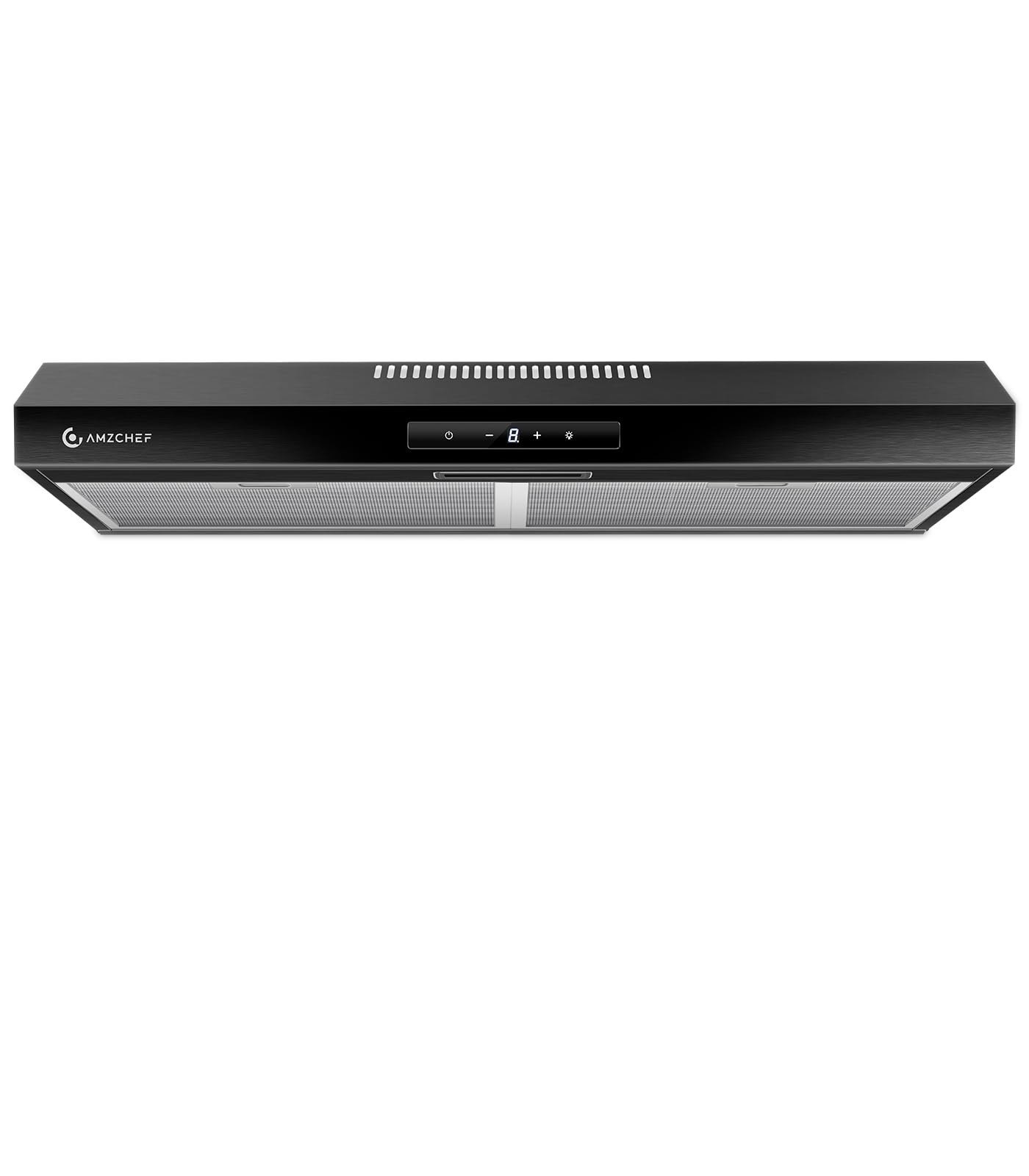 AMZCHEF Cappa Aspirante 202m³/h Cappa Cucina 60 cm Sottopensile con Design Sottile, Doppie Bocchette di Scarico, Filtro a Carbone, Controllo Touch, Ventola di Scarico a 3 Velocità, 2 luci LED,nero