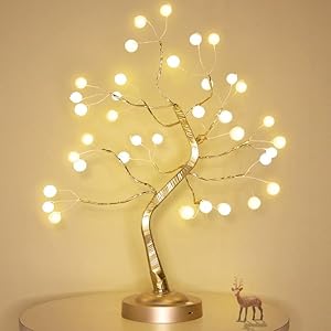 [8 Modes & Timer] 20″ Christmas Tabletop Bonsai Tree Lights with 36 Pearl LED，USB/Battery Operated Artificial Christmas Fairy Light Tree Lamp Decoration for Desktop Bedroom Indoor Xmas Home Party