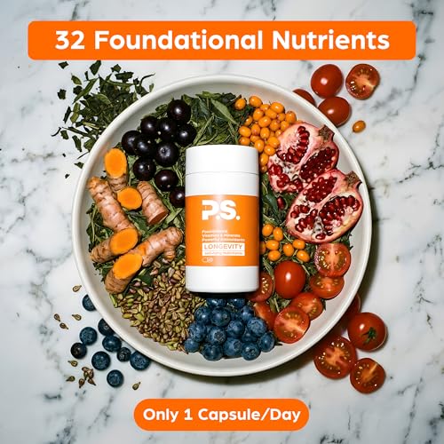 Image of PS Longevity Supplements - Methylated Multivitamin for Men and Women with B Vitamins, Nicotinamide Riboside, CoQ10, Resveratrol, ALA - Antioxidant Defense for Modern Life (2 Month Supply)