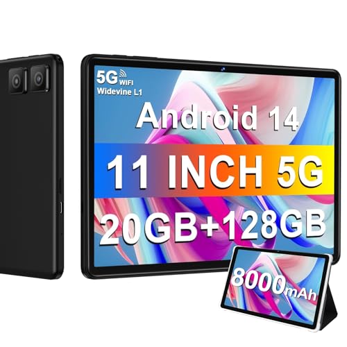 DMOAO Tablet 2025 11 Inch Tablet Android 14 Tablets with 128GB + 20GB Large Storage, Octa-Core 2.0Ghz, 8000mAh,18W Fast Charging, 5G WiFi, GPS, 5+13MP Camera, Widevine L1, Face Unlock-Black