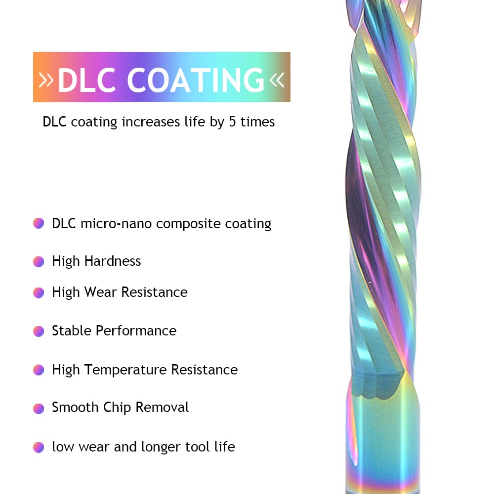 10 Uds., 2 Flautas, 3.175/4/6/8mm, Fresa de Extremo de Corte hacia Arriba y hacia Abajo, Herramientas de carpintería en Espiral, Fresa de Extremo de Recubrimiento DLC, Fresa CNC (Size : 10Pcs 6x32x60