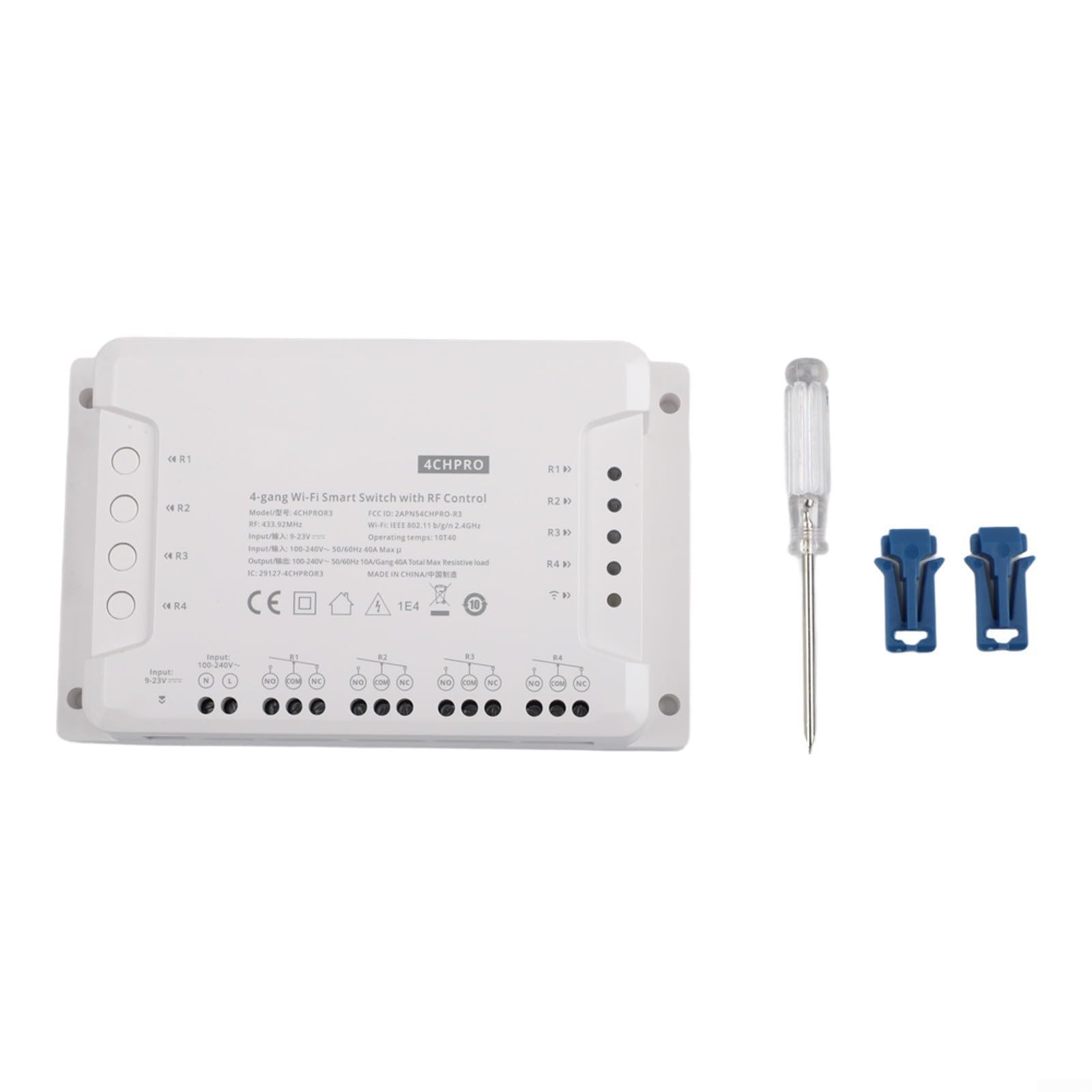 Módulo de interruptor de luz inteligente WiFi 4CH R3 PRO R3 controlador de relé de 4 vías compatible con Sonoff para automatización del hogar, montaje en riel DIN, plástico blanco (4CH Pro R3