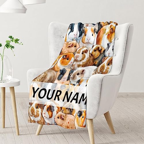 Personalized Guinea Pig Blanket Gifts with Name - 30x40 Inches Cute Throw for Girls & Boys - Brown Soft Fuzzy Blankets for Couch & Office