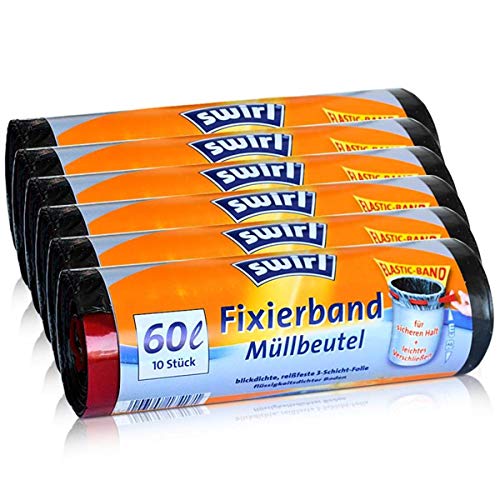 Preisvergleich Produktbild 6x Swirl Fixierband Müllbeutel 60L (10 stk. / Rolle)