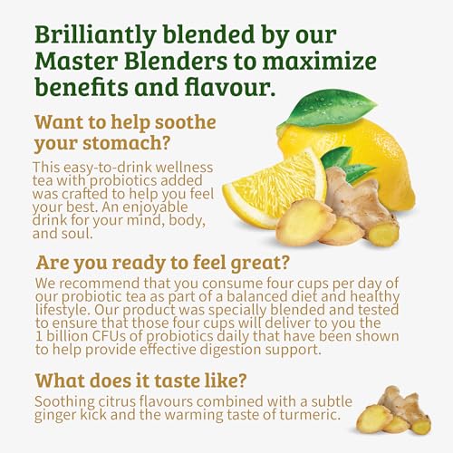 Image of Twinings Superblends Probiotics+ Lemon & Ginger Flavoured Herbal Tea with Turmeric, Caffeine-Free, 18 Count (Pack of 2), Enjoy Hot or Iced, 18 Teabags