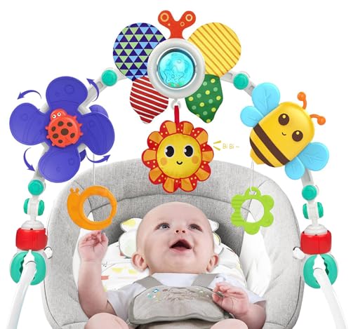 Image of FBesteam Baby Stroller Arch Toy: Infant Crib Bassinet Toys Adjustable Hanging Activity Arch with Play Accessories, Sensory Travel Car Seat Toys for Toddler Boy Girl 0-6 6-12 12-18 Months (Butterfly)