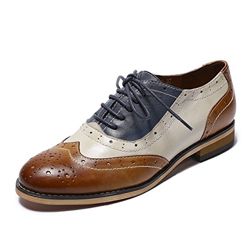 Image of Mona flying Womens Leather Wingtip Oxfords Brogue Shoes Lace-up Flats