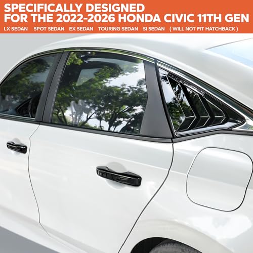 Image of for 11th Gen Honda Civic Accessories （2022-2026）, 6pcs Exterior Trim Set - Door Handle Covers&Triangle Window Covers (Glossy Black)