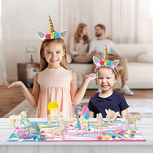 Image of Deluxe Unicorn Painting Kit for Girls - STEM Certified Unicorn Craft for Girls Ages 4-6 & up- Paint Your Own Arts and Crafts Includes 2 DIY Headbands & 8 Kids Painting Crafts for Fun Screen-Free Play