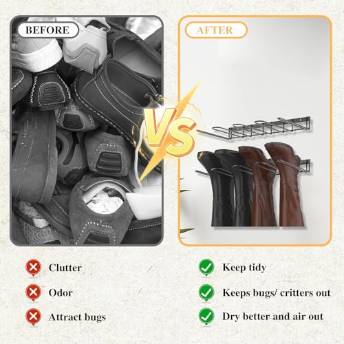 ASelected Wandmontierter Gummistiefelständer für 4 Paar, Wathosenaufhänger, Metall-Gummistiefel-Aufbewahrungsregal, Schuhregal, Cowboystiefelhalter für Outdoor, Innenbereich, Eingang, Garage, Schlamm