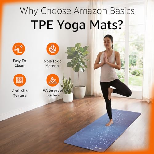 Image of Amazon Basics TPE & Suede Yoga Mat | 6 mm Thick | Dual-Surface Non-Slip Grip | Soft Suede Top with Durable TPE Base | Lightweight & Cushioned | Floor Protection | Ideal for Yoga, Pilates, Meditation & Fitness | 183 x 61 cm | Multicolor