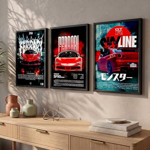 Image of kotart Big Sports Car Framed Posters Gift Items for Boys Room Wall Decoration Bedroom Living Room Office Studio Decor | Car Poster Frame for Wall Decor Set Of 3 Size (10 X 13 inch)