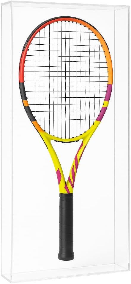 OnDisplay Acrylic Tennis Racquet Display Case – Wall Mount Holder with Clear Luxe 5mm UV Protecting Acrylic Panels – Sports Memorabilia Frame Box with Removable Sliding Top