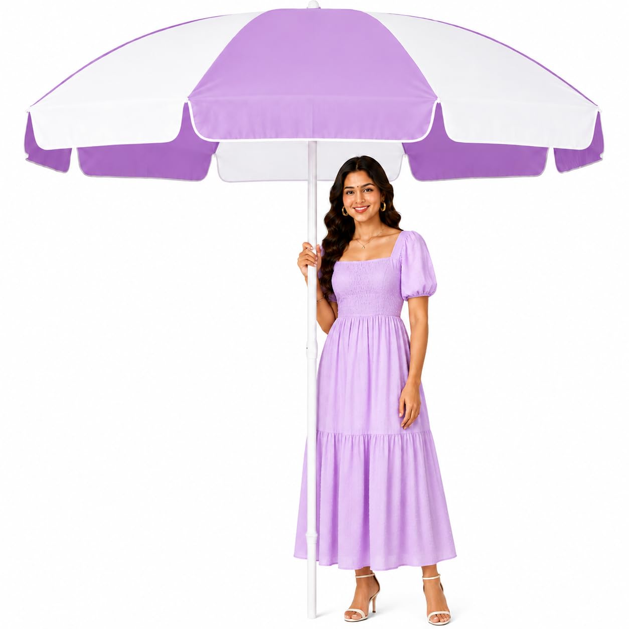 Garden Umbrella 7FT Garden Shade Patio Umbrella Outdoor Umbrella Terrace Use Garden Canopy Picnic Use Patio Use Outdoor Use (White & Purple)-image-24