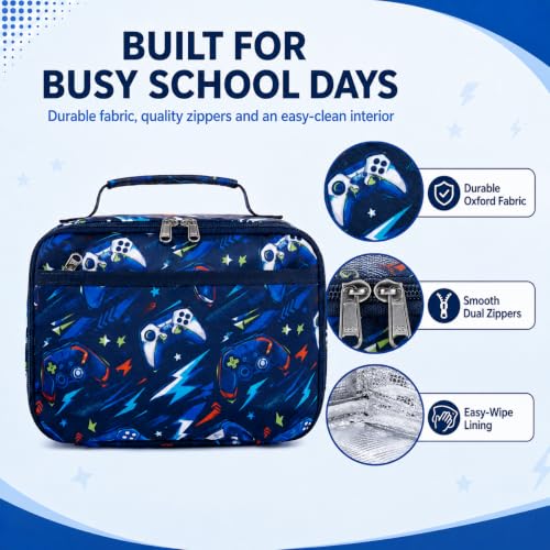 Image of CAMTOP Lunch Box Kids Boys Insulated Lunch Cooler Bag Reusable Lunch Tote Kit for School Travel (Dark Blue Star)