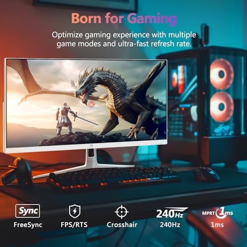 Z-Edge 27 Inch 240Hz Gaming Monitor IPS Panel 1ms MPRT Full HD LED Monitor, 400cd/m² Brightness, Ultra-Thin Bezel, HDR10, FreeSync, HDMI & DisplayPort, VESA Mountable, White - Image 4