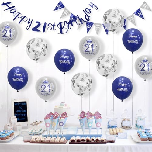 Boys 21st Birthday Decorations Blue Silver 21st Birthday Party Decorations Banner Bunting Kit Blue by Sheinly - Image 2