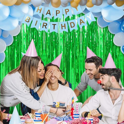 Image of Crosize 8 Pack 3.3 x 9.9 ft Green Foil Fringe Curtains Party Decorations,Tinsel Curtain Backdrop for Parties, Door Streamers, Glitter Streamer Backdrop for Birthday Decoration Dinosaur