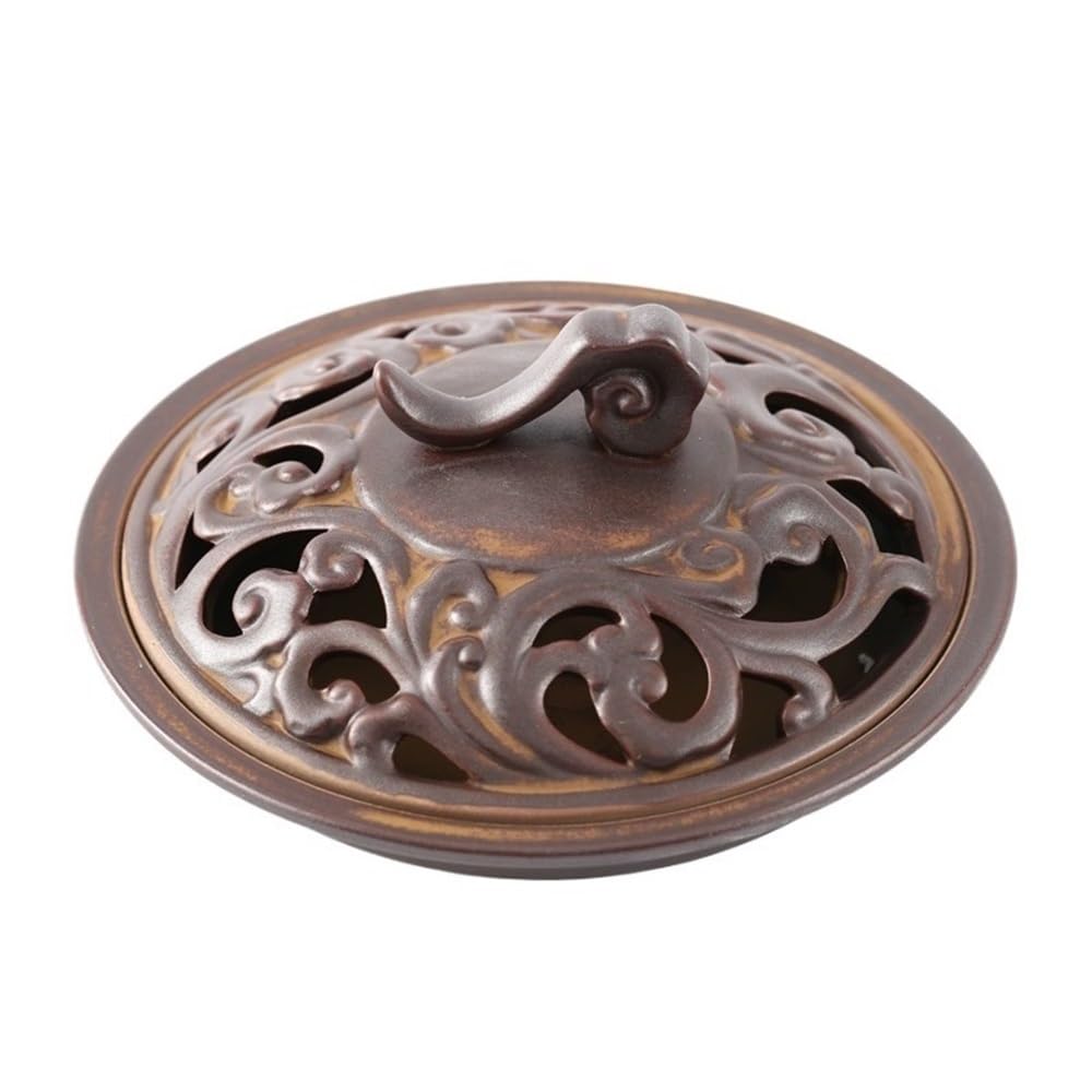censer Large Indoor Incense Burner With Handle Home Ceramic Holder Decorative Ornament(Bruin)