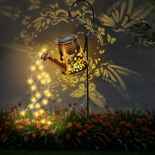 Ninonly Arrosoir solaire avec guirlande lumineuse d'extérieur, lampes solaires LED papillon pour l'extérieur, lampes solaires avec crochet de berger...
