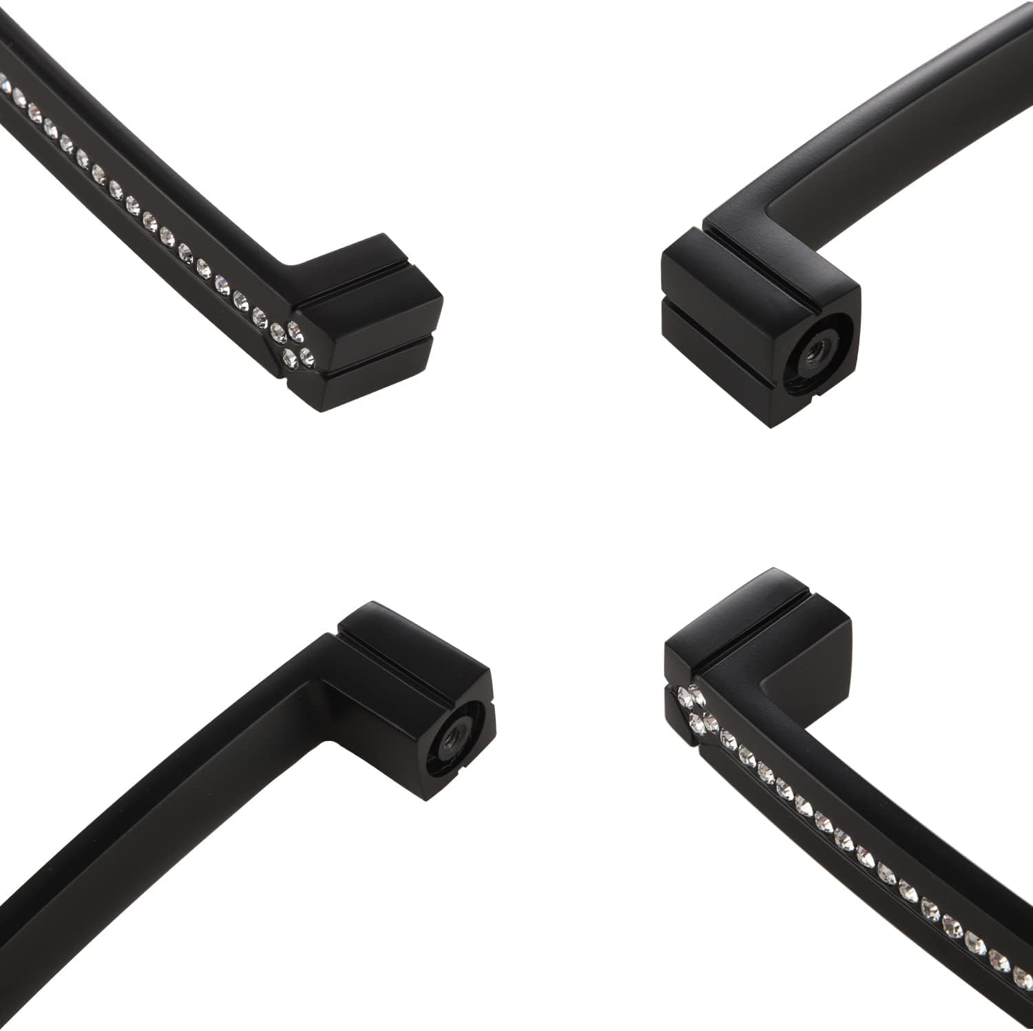 LANC Black Crystal Cabinet Pulls Kitchen & Bathroom Hardware Cabinet Handles Matte Black Bling Shiny Cabinet Knob 10 Pack Modern Dresser Drawer/Furnituress Pull 6.3" Hole Centers, B203B160-P10