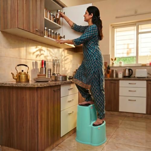 Image of Multipurpose Step Stool with Anti-Skid Surface for Home, Kitchen & Office | Premium Plastic Ladder Stool | 220 kg Hight Weight Load Capacity | 60 x 47 x 51.5 cm  (Marina Blue)