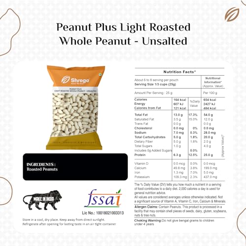 Image of SHREGO Peanut Plus Light Roasted Whole Peanuts Unsalted, Snacks and Namkeen (2X750G Vacuum Packed) (1500 Gm)