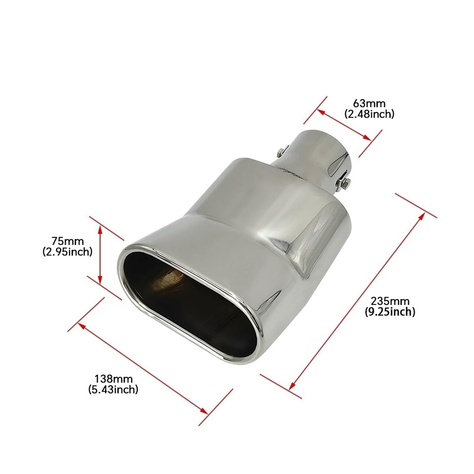 Terminale automobilistico Scarico quadrato universale da 1 pezzo 2,48 "ingresso 0,95" x 5,43 "uscita 9,25" lungo rettangolo in acciaio inossidabile Scarico e sistema di scarico