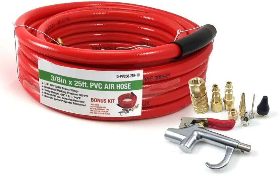 GDT 3/8" x 50ft PVC Air Compressor Hose WITH 10 Pieces Air Compressor Accessories Kit