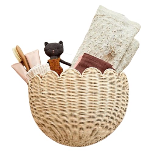 Wand-Hängekorb, Hängekorb, geflochtener Rattan-Wandkorb, geflochtenes Rattan-Wandkorb, Ba-sket, gewellte Heimdekoration, Aufbewahrung, für Wohnzimmer, Arbeitszimmer, Kinderzimmer, Schlafzimmer