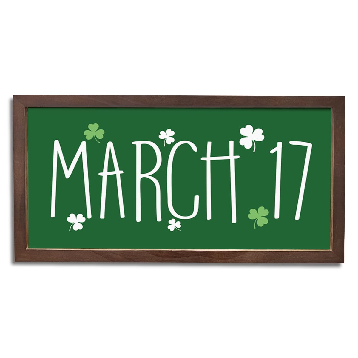 March 17 Sign, St. Patricks Date Sign, Saint Patrick's Day Decor, Framed Wooden Wall Art, Lucky Shamrocks Decoration for Home Office, Spring Seasonal Decor, 15×7.5×0.3 inches