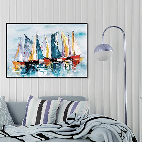 The Oliver Gal Artist Co. Nautical and Coastal Wall Art Canvas Prints 'Beautiful Boat Day' Home Décor, 45 in x 30 in, Blue, Orange - Image 5