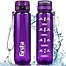 Grsta Bottiglia Acqua, Borraccia Sportiva 350ml/500ml/800ml/1l/1500ml, Bottiglia a Prova di Perdite Senza BPA, Borracce con Filtro e Indicatore del Tempo per Bambini, Scuola, Campeggio, Ciclismo