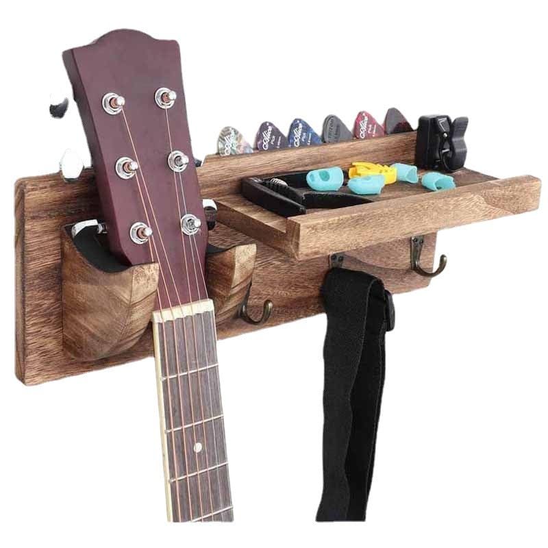 Guitar Wall Hanger - Sturdy Wood Base with Padded Hook - Secure & Stylish Holder for Acoustic, Electric, and Bass Guitars – Easy Installation & Space-Saving Design