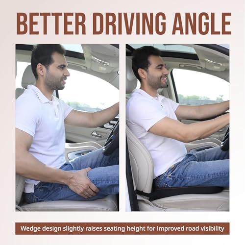 Image of Wedge Car Seat Cushion - Memory Foam Driver Seat Pad for Height & Comfort | Coccyx Cutout for Tailbone & Lower Back Pain Relief & Better Road Visibility (Black)
