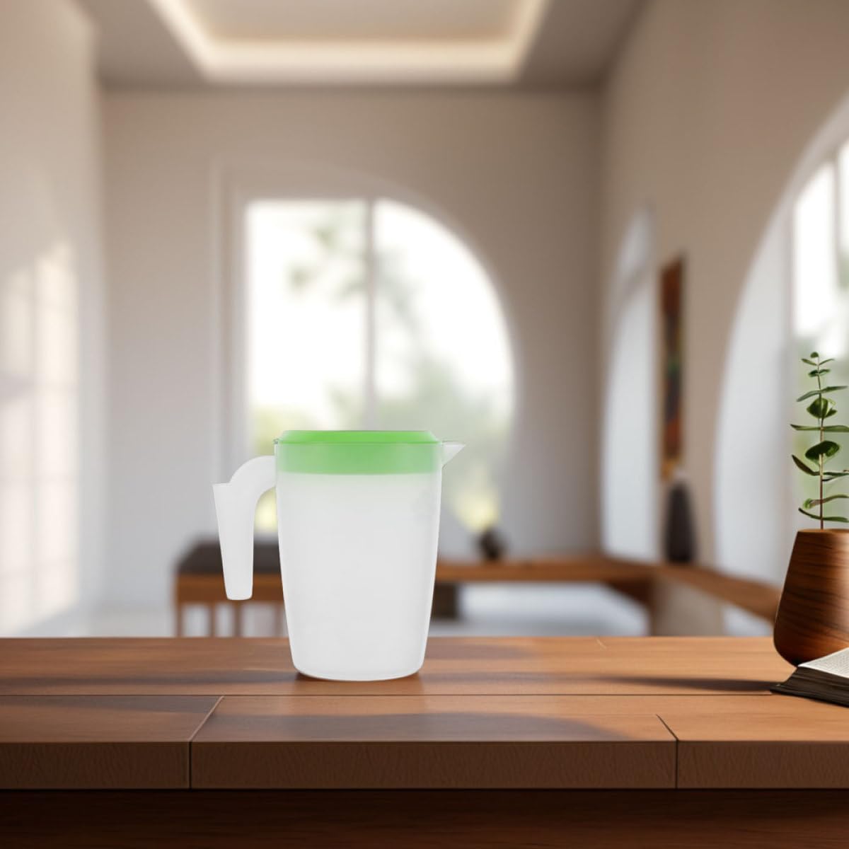 Pichet Plastique 1l avec Couvercle, Récipient pour Boissons Froides, Lot de 2 Pièces