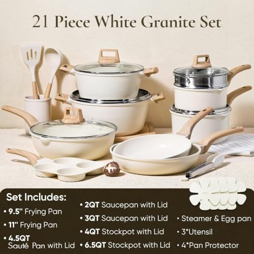 CAROTE 21pcs Pots and Pans Set, Nonstick Cookware Sets, with Egg Pan - Image 2