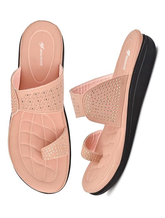 Image of HEALTH FIT EXTRA SOFT Women's Comfortable Memory Foam Doctor Slippers /Flip-Flops|Fashionable Casual & Stylish|Lightweight & Breathable|Outdoor Synthetic Casual Chappals Sandals Ladies & Girls HF24