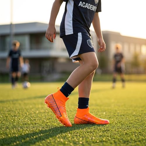 Image of Unisex Soccer Cleats Mens Lightweight No-Tie Lacing System Multi-Surface Football Shoes with Ankle Support for Beginners to Advanced Players