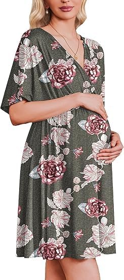 ELESOL Labor and Delivery Gown for Hospital 3 in 1 Short Sleeve Maternity Nursing Dress Nightgown