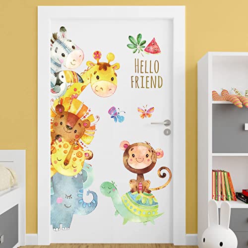 Tanlaby Karikatur Tiere Wandtattoo Dschungel Tier Wandsticker Elefant Giraffe Affe Wandaufkleber für Kinder Babyzimmer Wohnzimmer Schlafzimmer Kinderzimmer Hause Wanddekoration Cover