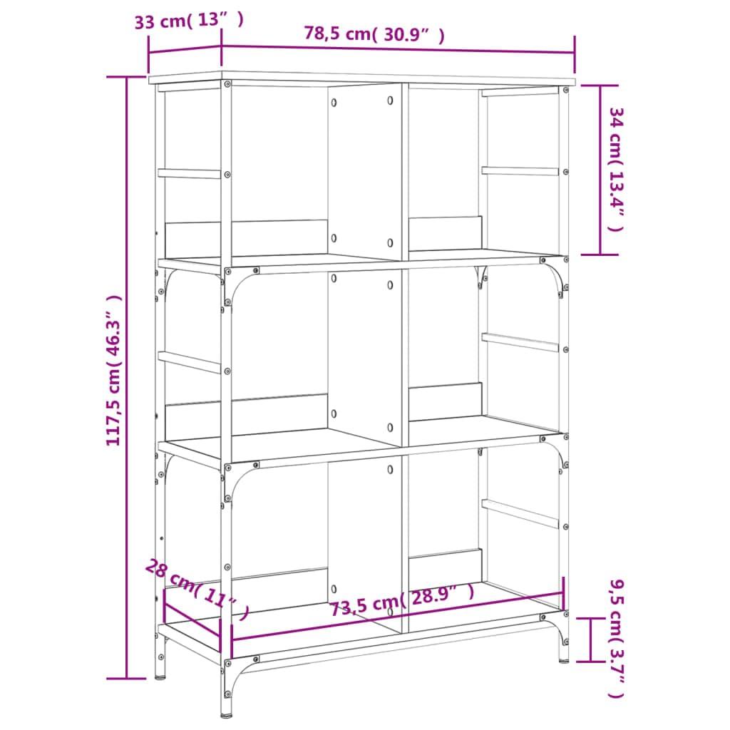 Estantería negra 78,5 x 33 x 117,5 cm, material de madera con marco de acero, diseño industrial moderno, generoso 6 compartimentos, para salón, oficina, dormitorio, pasillo