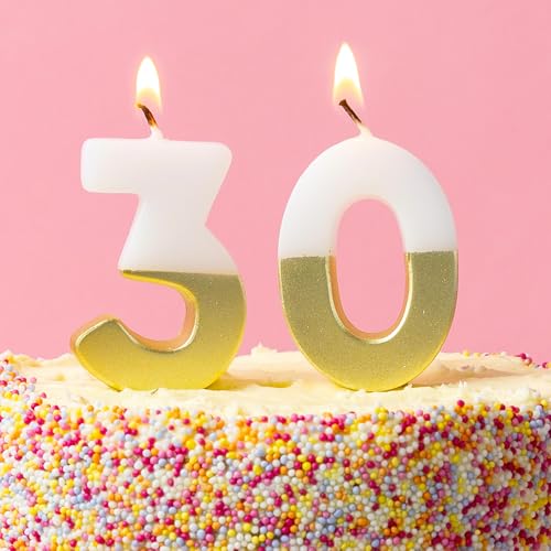 Talking Tables White & Gold Number 30 Birthday Candles (2.1 Height)