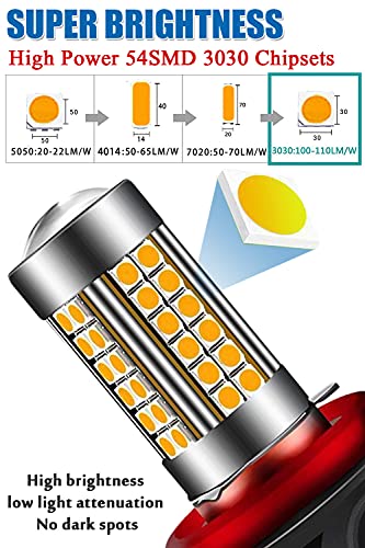 H11 H8 LED Fog Light Bulbs Yellow 3000K, H16 LED Fog Lights, 54 SMD Chips, Xtreme Super Bright, 50000 Hours Lifespan, Easy Installation Fog light Bulb Replacement for Car, Truck, Vehicle, Pack of 2