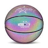 Pekoluta Baloncesto Reflectante,Bola de Cesta Luminosa Que intensamente para el Juego de la Noche - Balón de Baloncesto Reflectante Que intensamente, tamaño 7, Negro, Luminoso para Juego Nocturno,