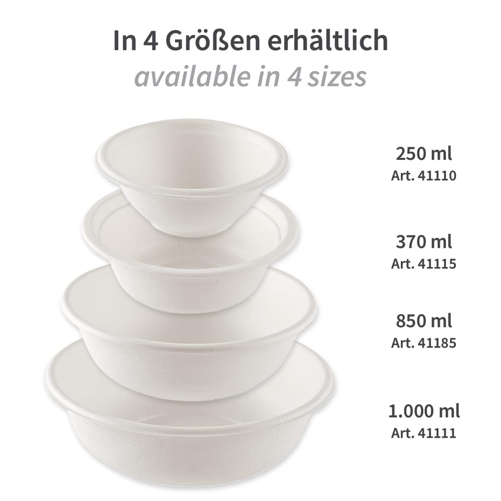 FRANZ MENSCH 1000 Stück NATUREStar Schalen tief, rund | Zuckerrohr, Karton, weiß, V: 250ml, Ø: 11,5cm, H: 4,5cm, Einwegschale, Zuckerrohrschale, Einmalschale