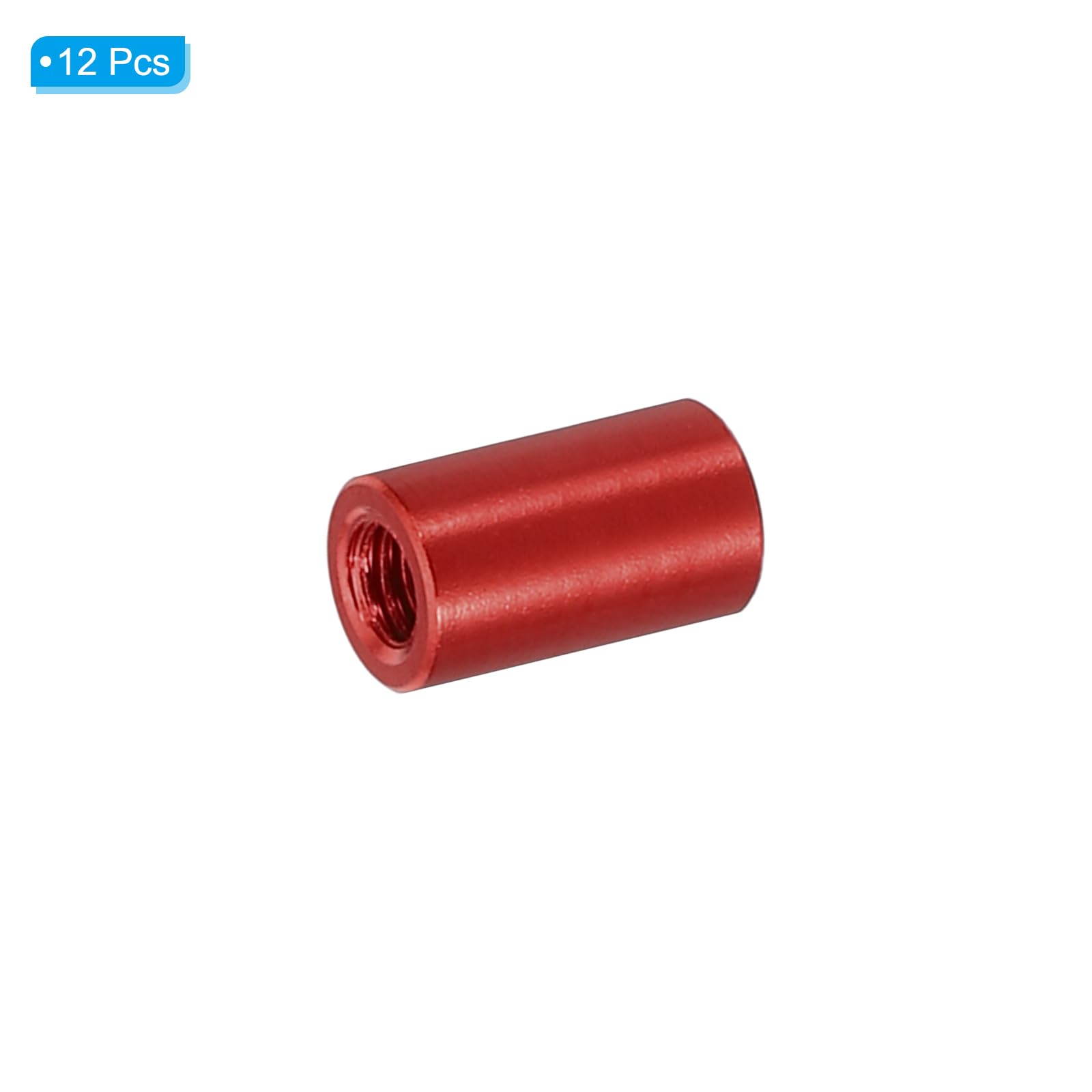 PATIKIL 12pcs M3 Metal Threaded Standoff Spacer Nuts, Round Aluminum Spacers Female Coupling Screws, 1/8" ID x 3/16" OD, Red, (10mm L) - Image 3