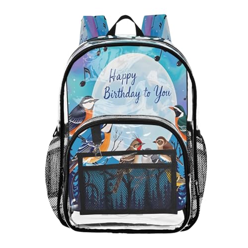 Clear Backpack for School Bird Moon Transparent Bookbag for Girls See Through PVC Boy Backpacks