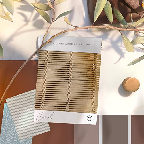 Mood Custom Bamboo Shades | Modern | Top Down Bottom Up Cordless | Natural Woven Wood Roman Shades For Windows | Modern Camel (Sheer) | Custom Size #TOP3